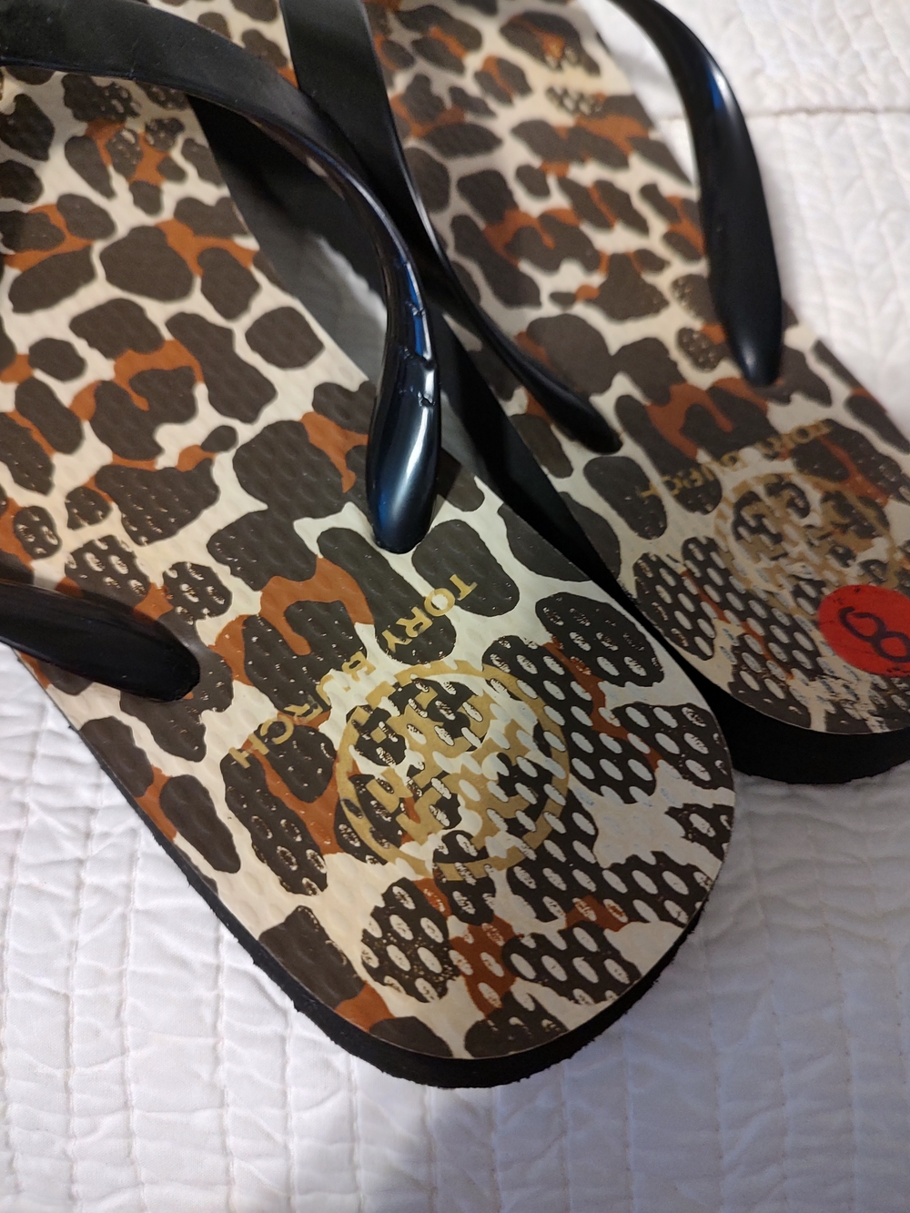 Tory Burch Leopard Print Logo Flip Flops - Black & Brown - Picture 8 of 10